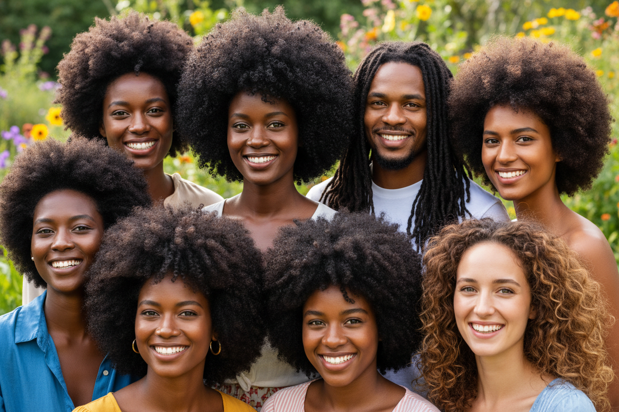 A picture of afro hair from different people of different colours 